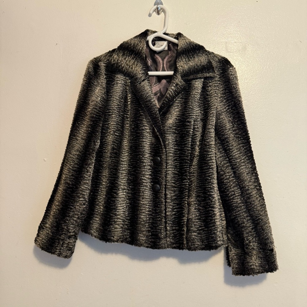 Chico’s Black Women's Teddy Jacket Size 1 Button Front Office Career Whimsigoth‎
